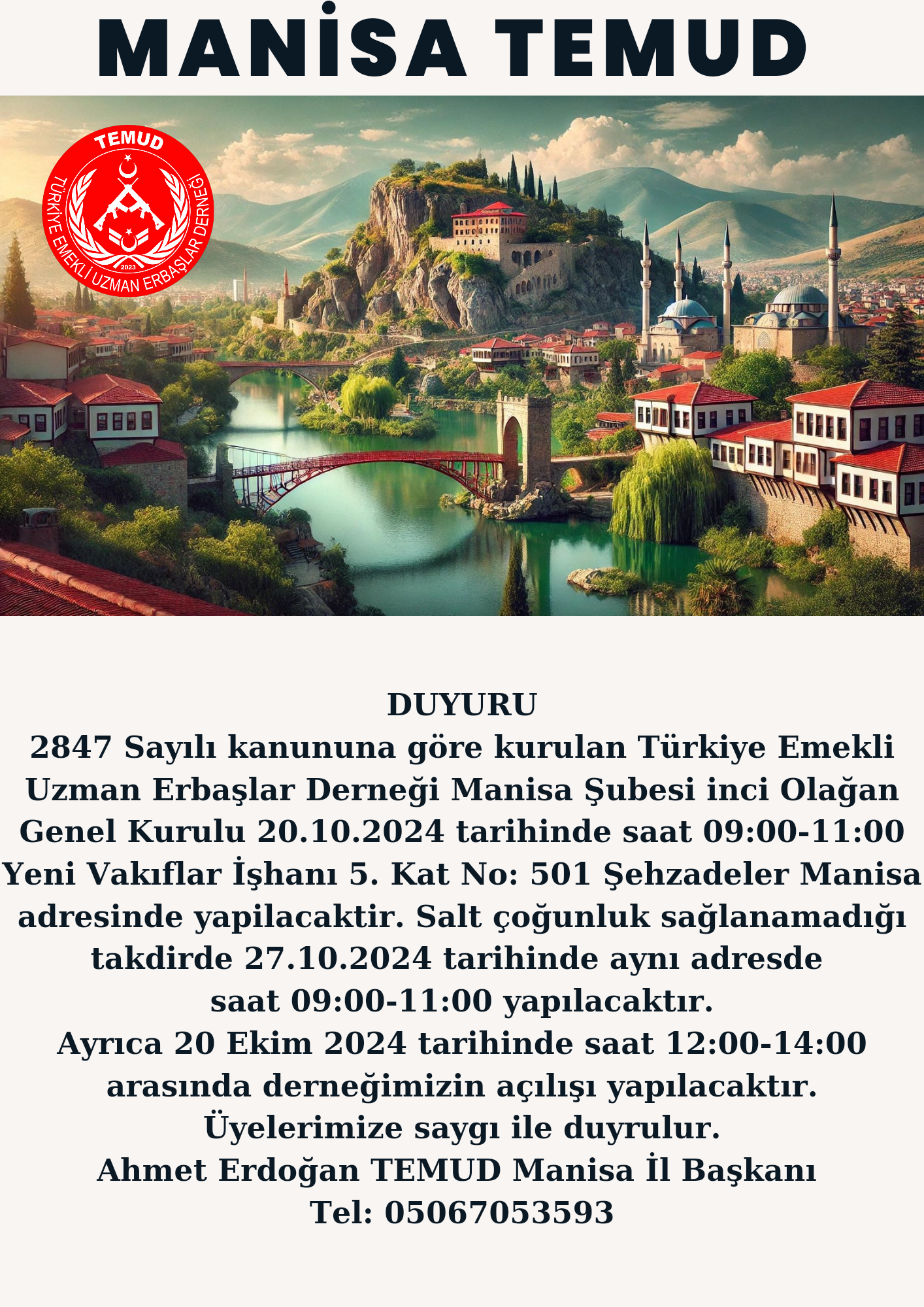 TEMUD Manisa İl Başkanlığı 1.Olağan kurulu duyurusu