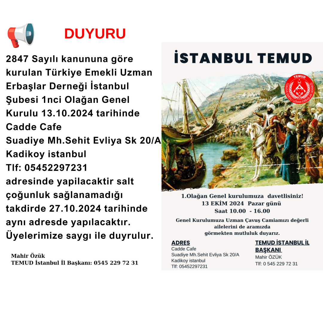 TEMUD İstanbul 1. Olağan Kurulu Duyurusu