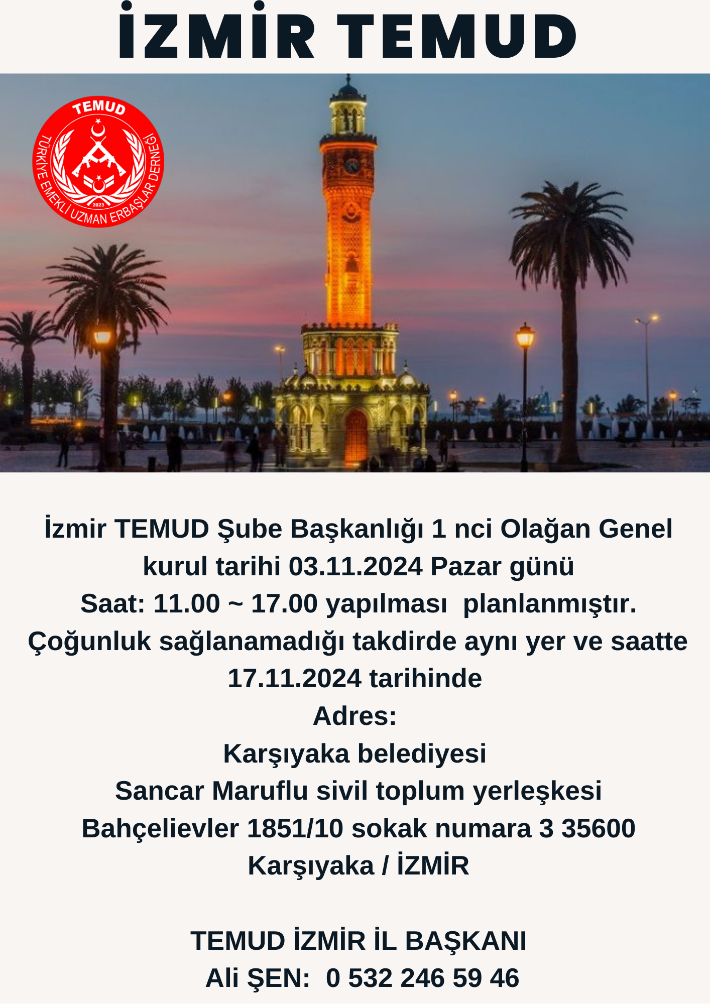 TEMUD İZMİR İl Başkanlığı 1.Olağan Genel Kurulu Duyurusu 